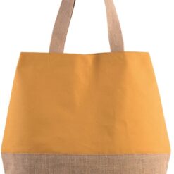 Grand sac de Shopping en toile de coton et de jute couleur naturel et cumin,