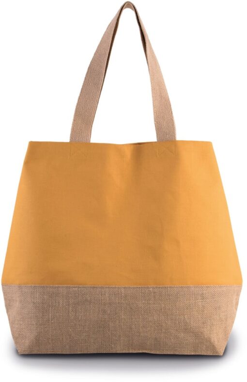 Grand sac de Shopping en toile de coton et de jute couleur naturel et cumin,