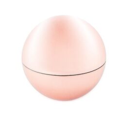 Baume à lèvre goût vanille en forme de sphère, couleur rose gold