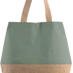 Grand sac de Shopping en toile de coton et de jute couleur naturel et vert