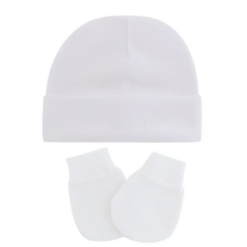 Bonnet et gant blanc pour nouveau né à personnaliser