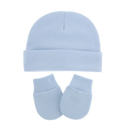 Bonnet et gant bleu ciel pour nouveau né à personnaliser