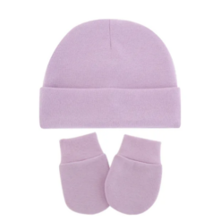 Bonnet et gant violet ciel pour nouveau né à personnaliser