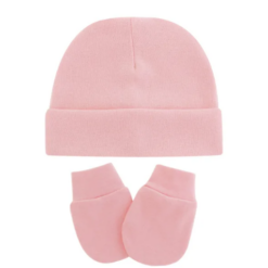 Bonnet et gant rose pour nouveau né à personnaliser