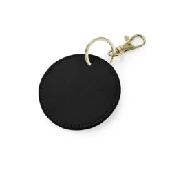 porte clé noir en similicuir de forme ronde à personnaliser