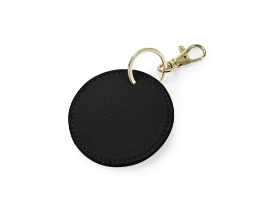 porte clé noir en similicuir de forme ronde à personnaliser